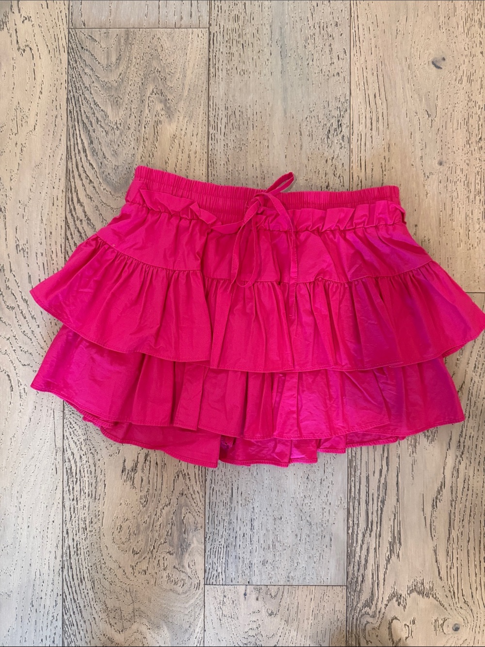 Tiered Ruffle Mini Skirt with Tie Waist in Hot Pink